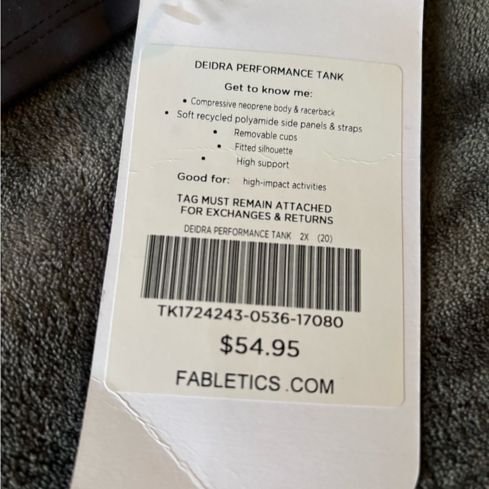 Fabletics Ladies Black/Grey Performance Tank, Removable Cups Size 2X - Picture 3 of 6